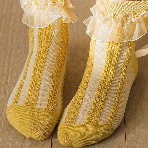 Ruffle Scallop Trim Solid Anklet Socks | Women Lolita Short Bow Socks - Picture 2 of 11